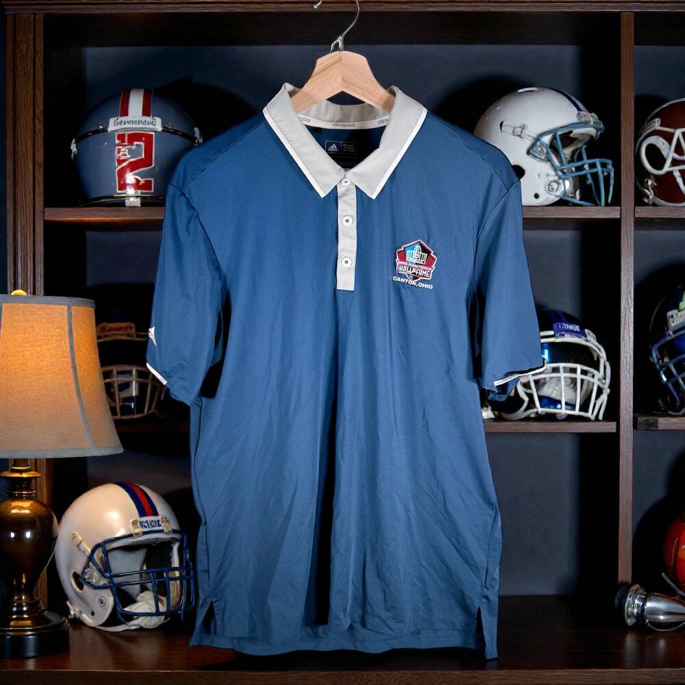 Adidas Men's Medium Climacool Blue Pro Football Hall of Fame Ohio Polo Shirt
